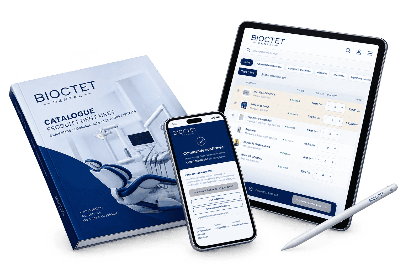 Commande de consommables dentaires BIOCTET sur tablette
